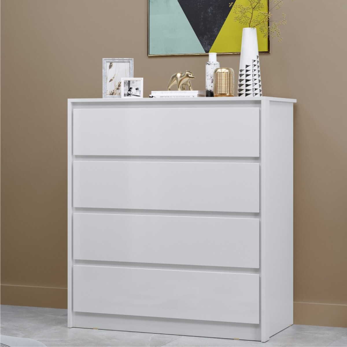 Comoda Cajonera Carla para Dormitorio 4 Cajones con Rieles Telescópicos - Blanco 