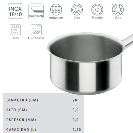 Cazo Recto 1.6 Litros 20 cm Acero Inoxidable Lacor Cazo Recto 1.6 Litros 20 cm Acero Inoxidable Lacor