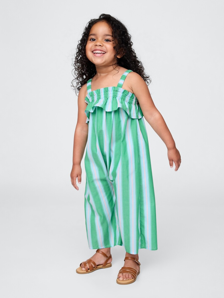 Enterito Poplin Toddler Niña - Green Stripe 