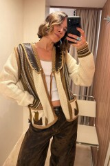 Cardigan Veteado Crudo/Camel
