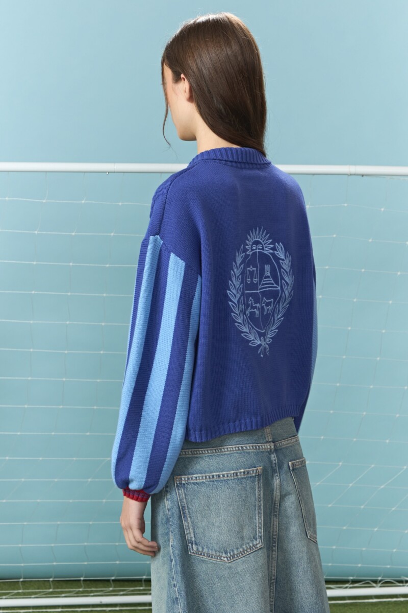 Cardigan de algodón con espalda bordada azul