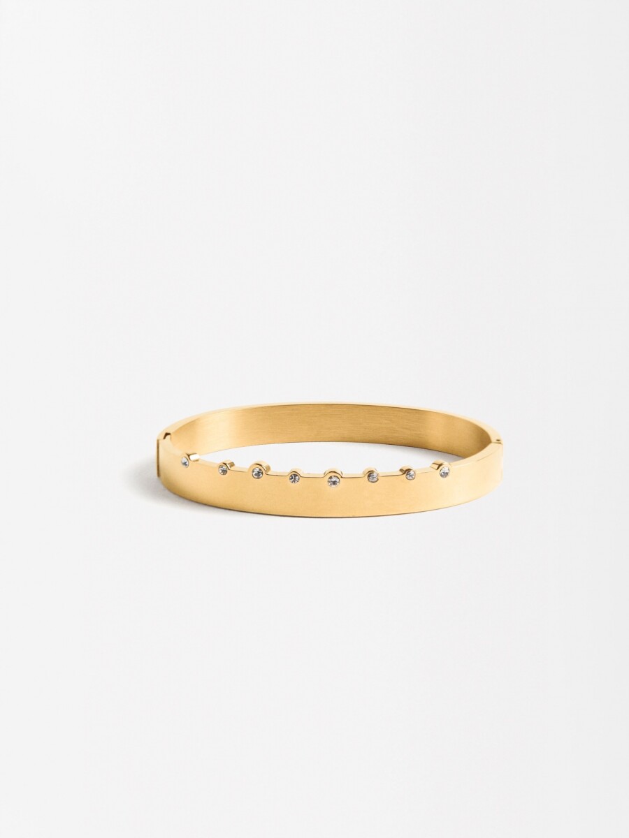 Pulsera Rígida Con Cristales - Acero Inoxidable dorado