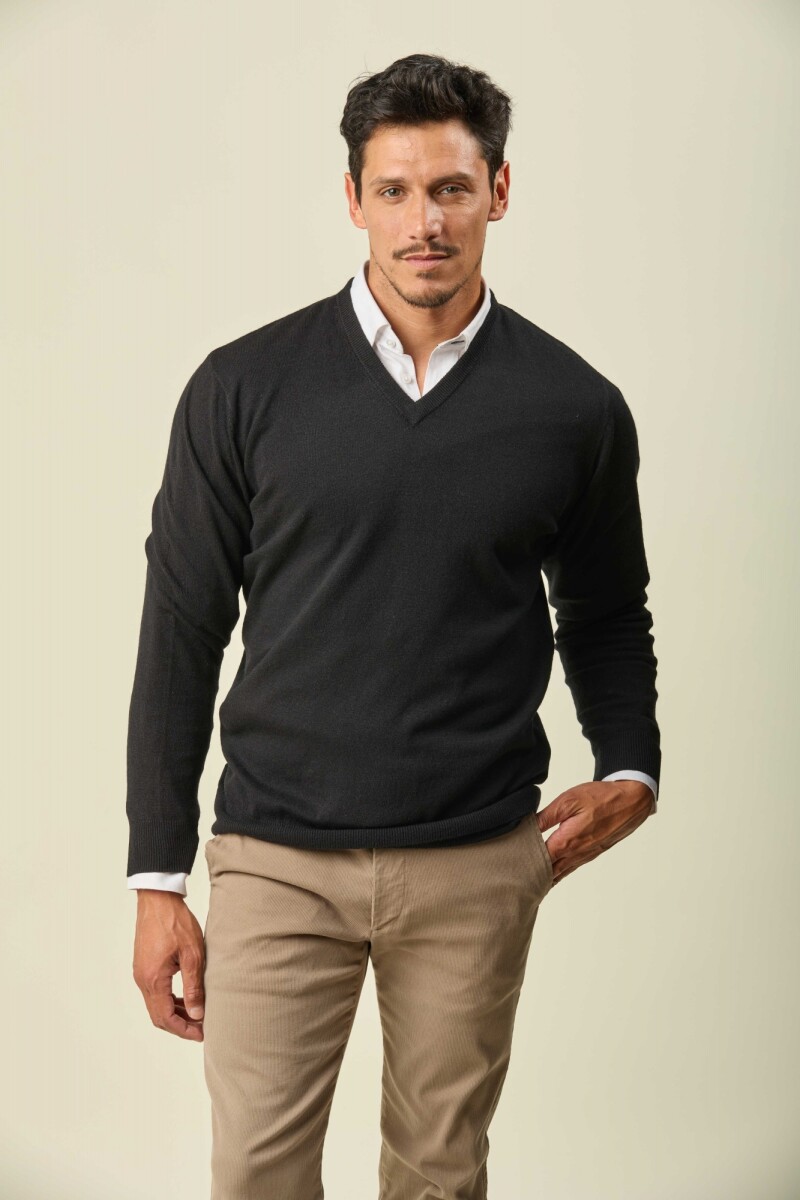 Buzo Lambswool Escote V - Negro 