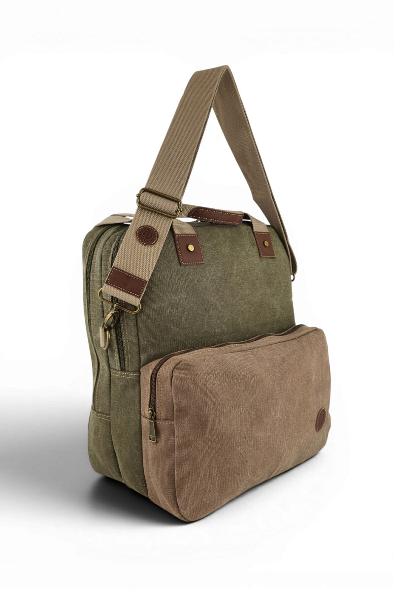 Bolso porta laptop de lona Verde con Marrón
