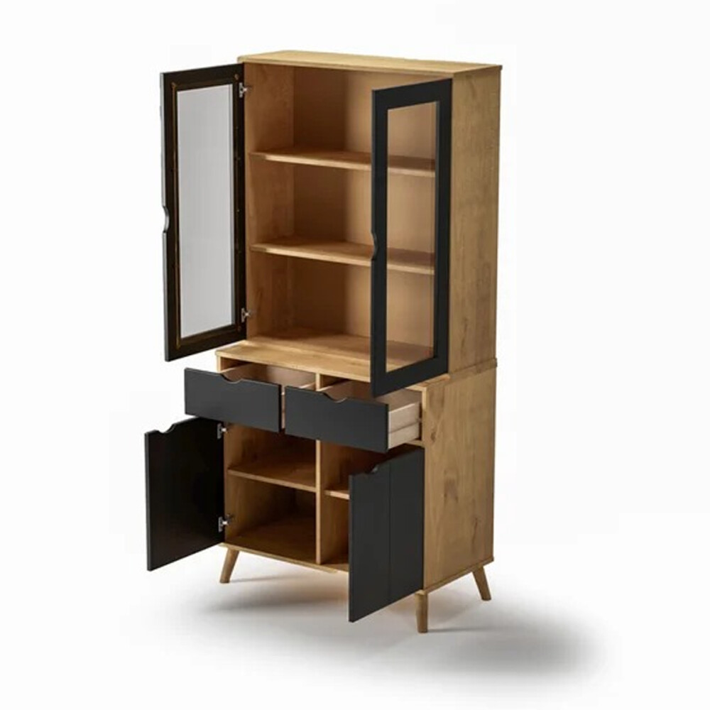 Cristalero en madera maciza 4 puertas 2 cajones MADERA-PRETO