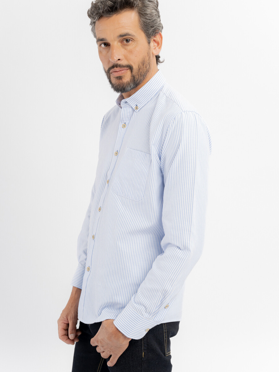 Camisa m/l oxford rayada - celeste 