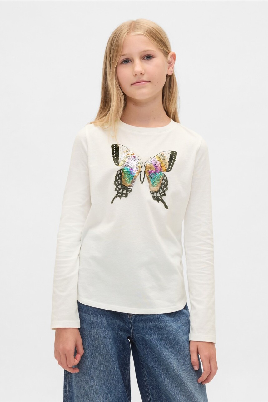 Remera Lentejuelas Niña New Off White Opt1