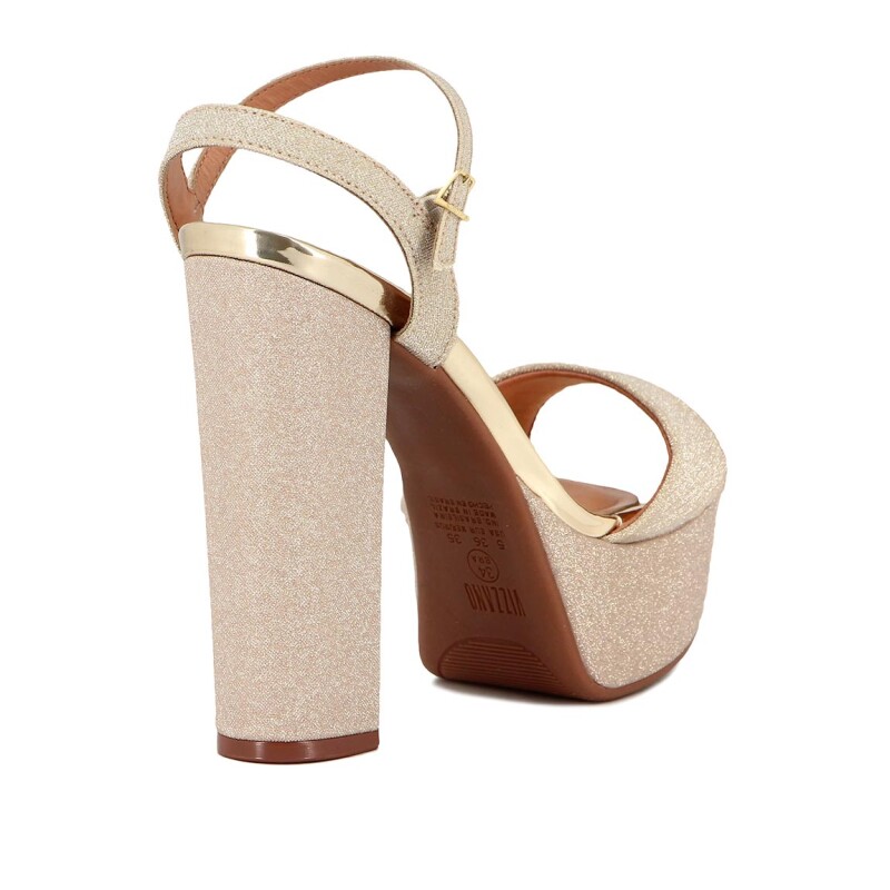 Sandalia Con Plataforma Mujer Vizzano Taco Alto Brillosa Dorado
