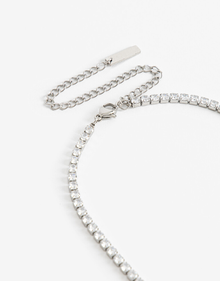 Collares Cortos Piedras Collar Tennis De Acero Con Cubic - Plateado