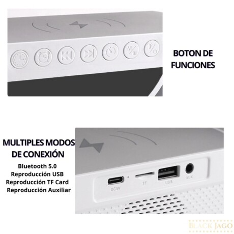 Parlante Bluetooth Inalámbrico c/ Carga Rápida Cel y Luz Led Blanco
