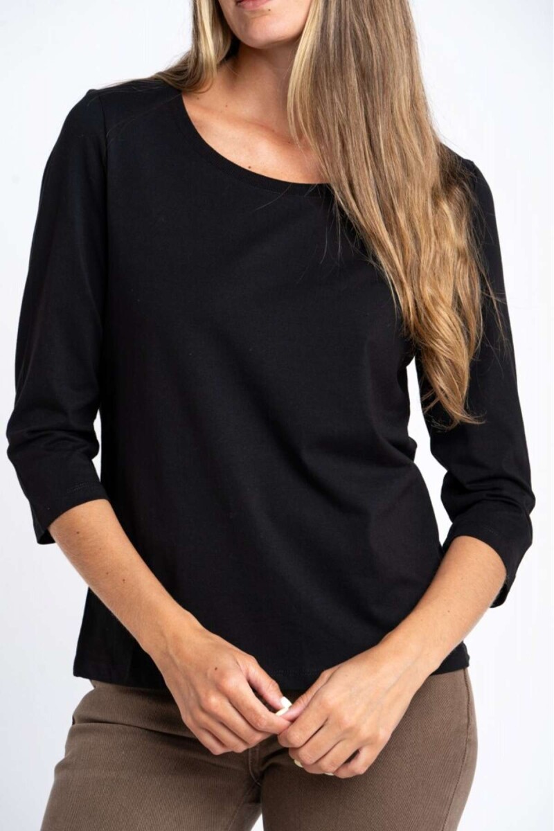 Remera Manga 3/4 Algodon Elastano - Negro 