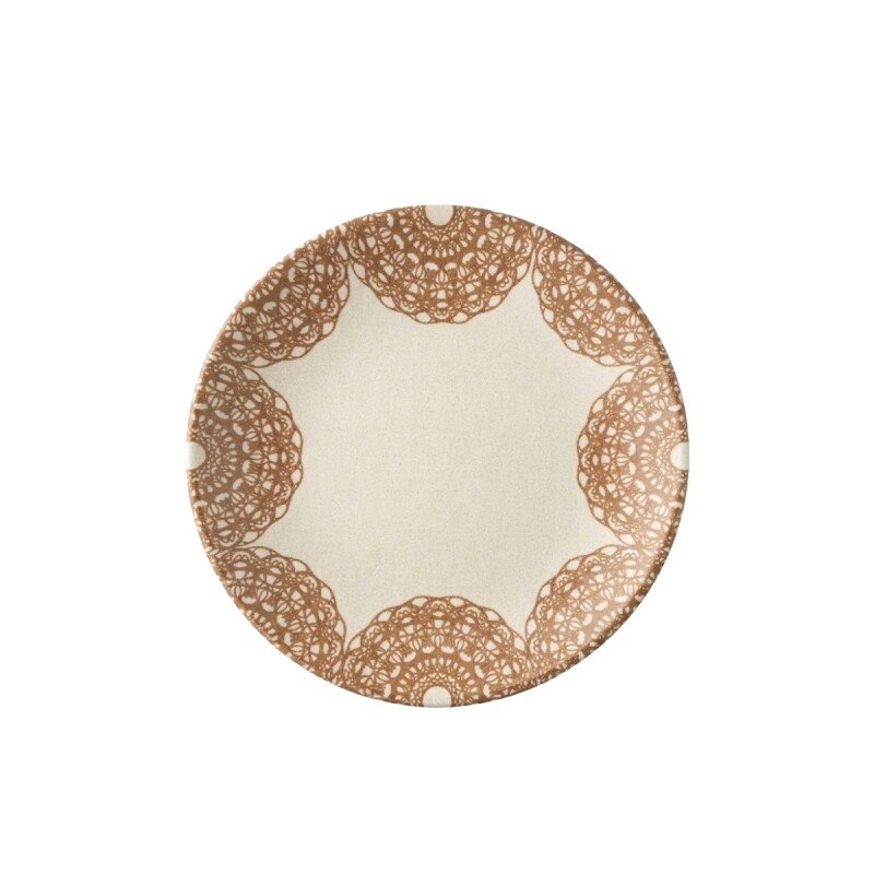 PLATO HONDO BORDE MANDALA BEIGE RENDEIRAS 25CM Unica