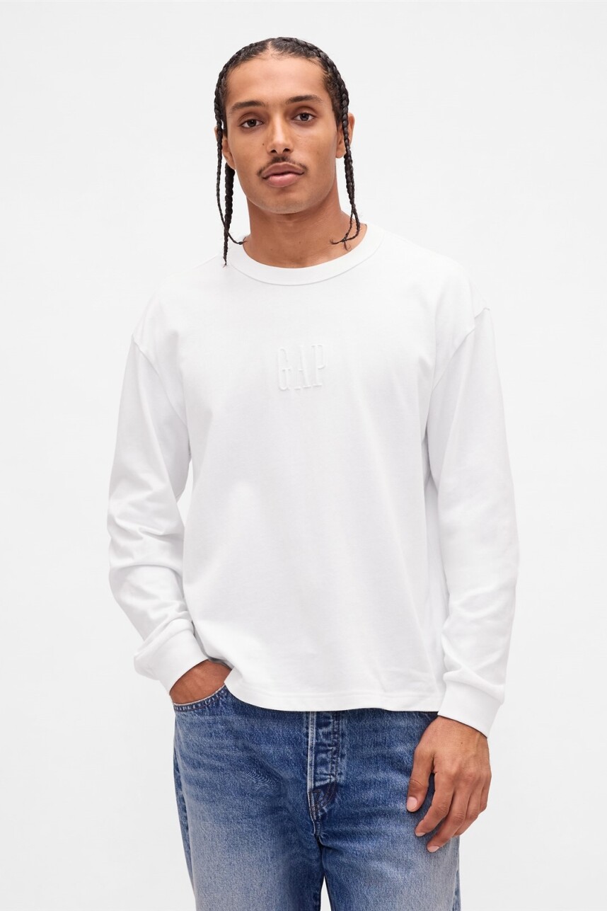 Remera Logo Gap Manga Larga Hombre Optic White V6