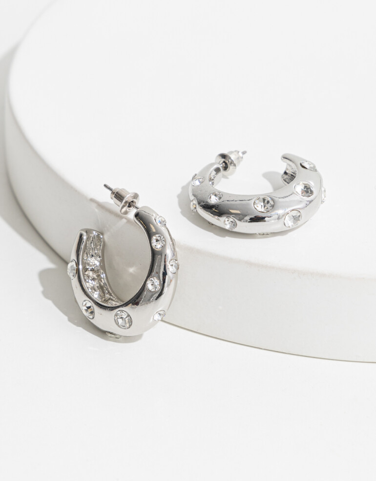 Aros Argollas Strass Argollas Con Strass - Plateado Rodio