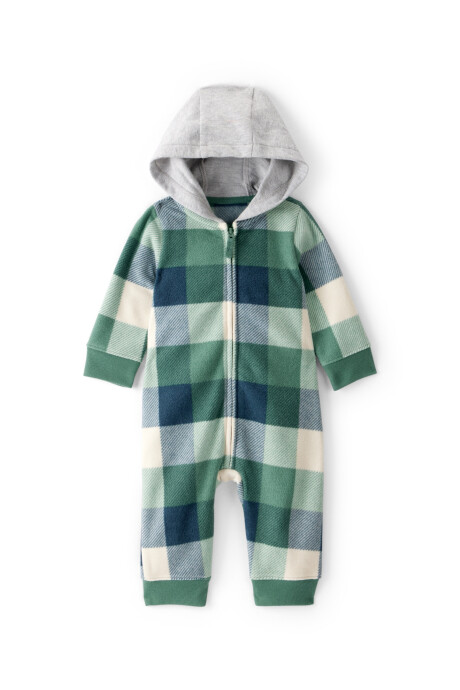 Mameluco de micropolar, con capucha, diseño a cuadros Sin color