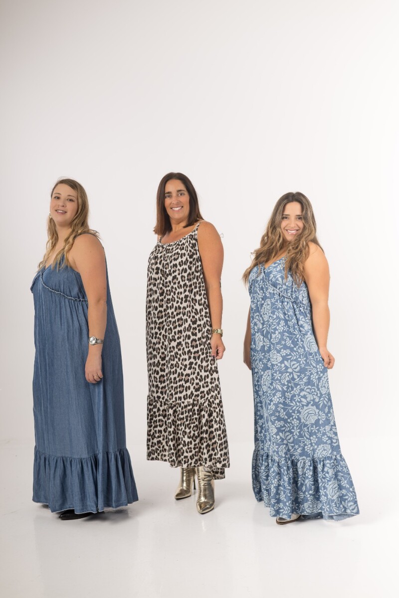 Vestido solera jean tencel liso - Azul oscuro 