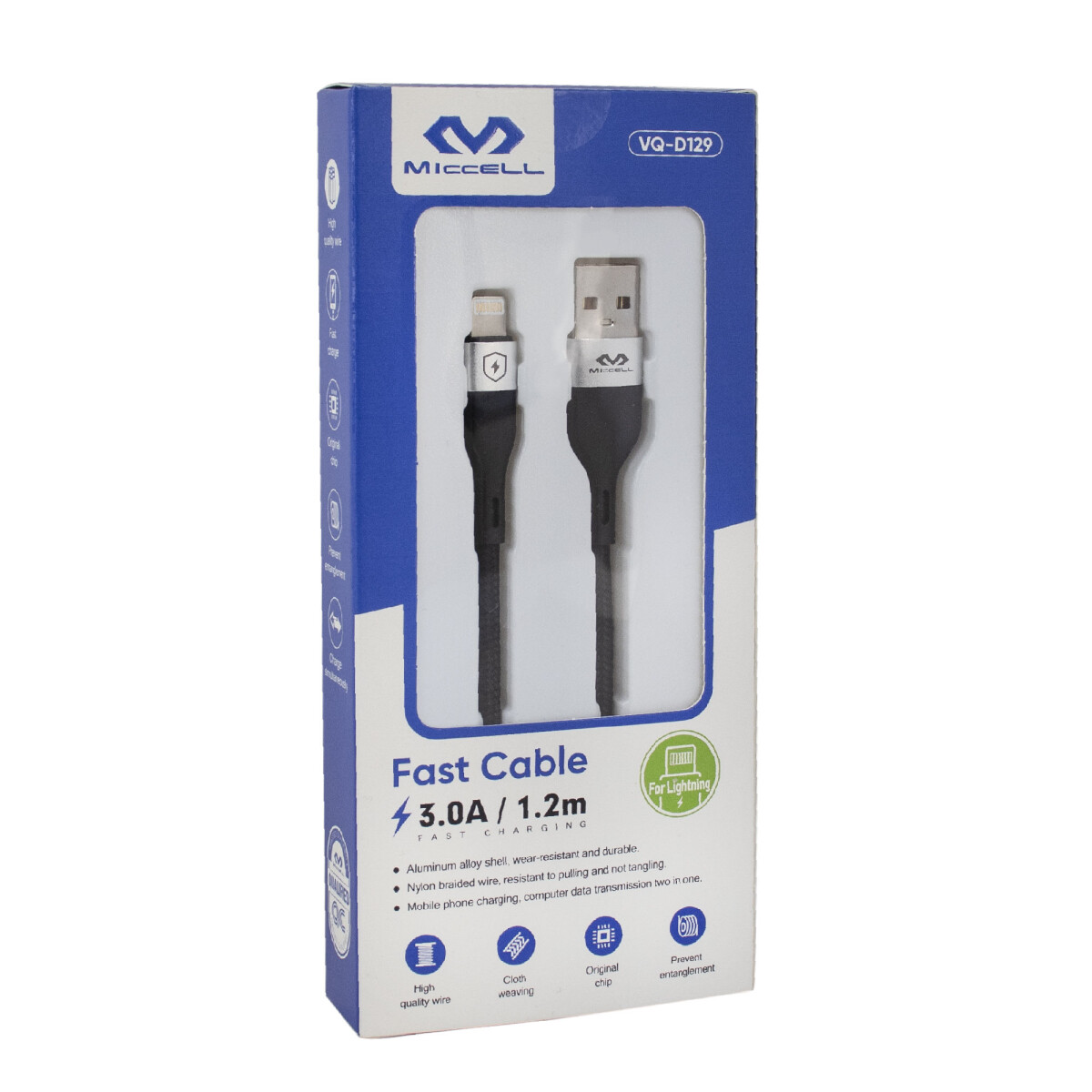 Cable Para iPhone Miccell 3a 1.2m Plateado 