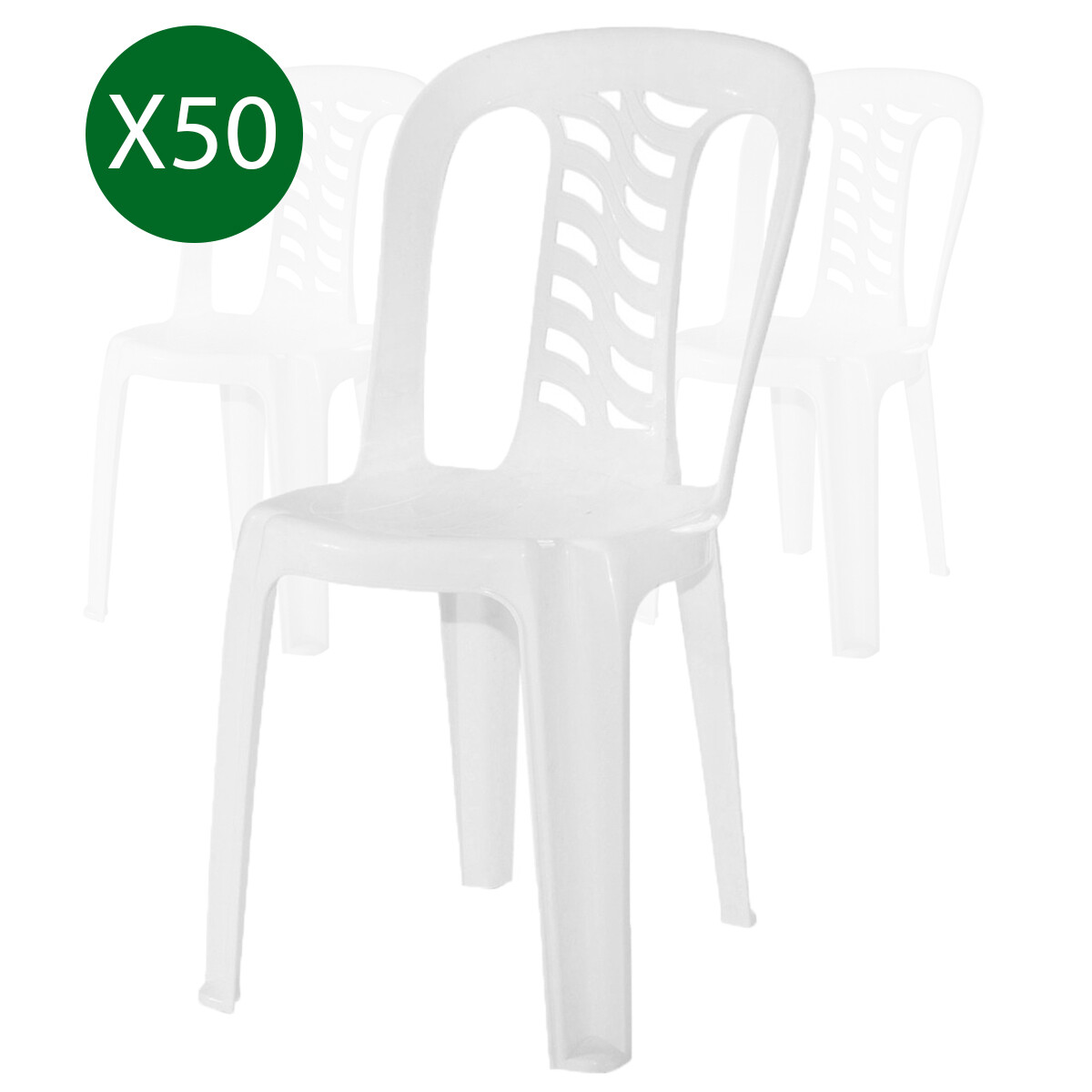 Pack 50 Sillas De Jardín Bistro Apilable Resistente Blancas 