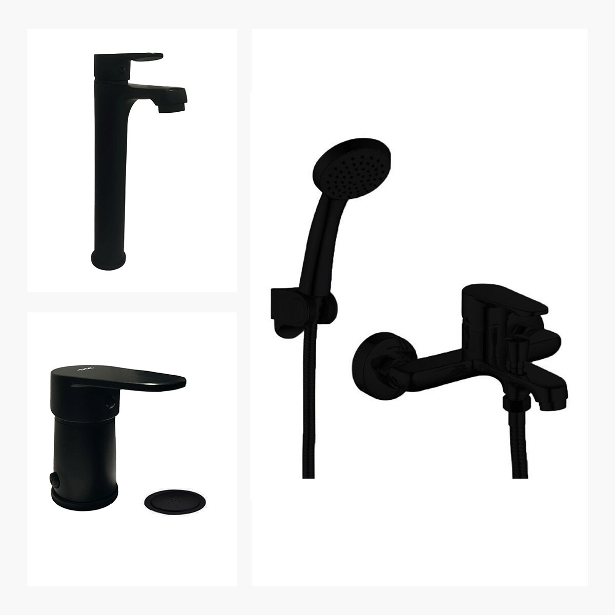Griferia Negro Mate Juego Para Baño Lavatorio Ducha Bidet 