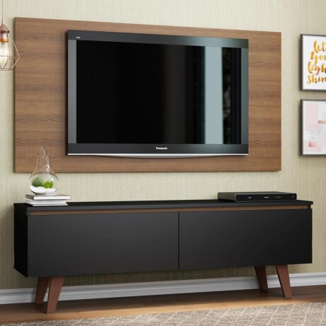 Rack TV mueble Lumax + panel rústico con estantes 55” Negro/Marron