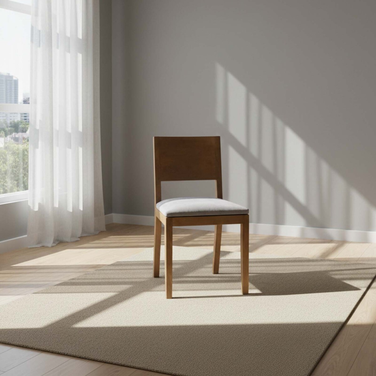 SILLA DE COMEDOR - MADERA-Y-TELA NATURAL-BEIGE TECA 