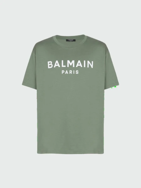 Balmain - Remera de jersey de algodón orgánico estampada Verde