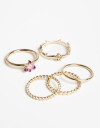 Sets Anillos Color Set De Anillos Metal Y Flor - Dorado