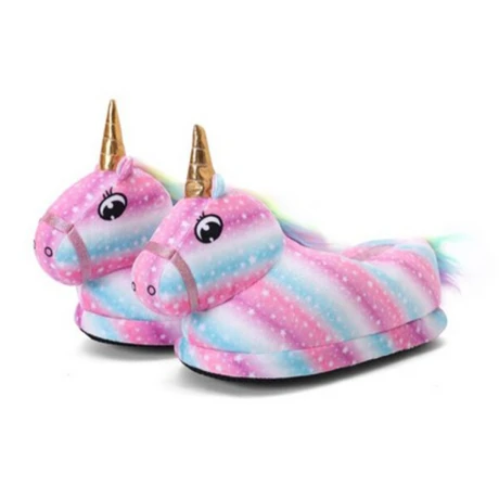 Pantuflas Unicornio a Rayas - Lindas Pantuflas Esponjosas Diseño Unicornio, para Invierno, Cálidas, para Interiores, Antidesliza MULTICOLOR