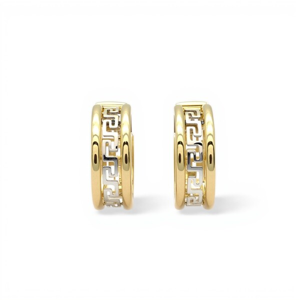 Caravanas aros de oro Greca- Oro bajo / Blanco y amarillo - Sin piedra- CA8406 sinpiedra