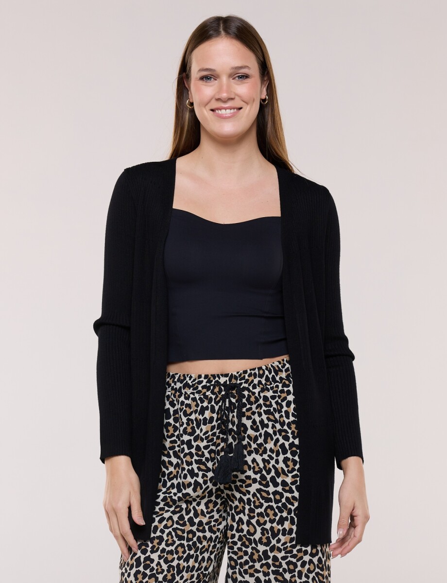 Cardigan Abierto De Punto Acanalado - Negro 