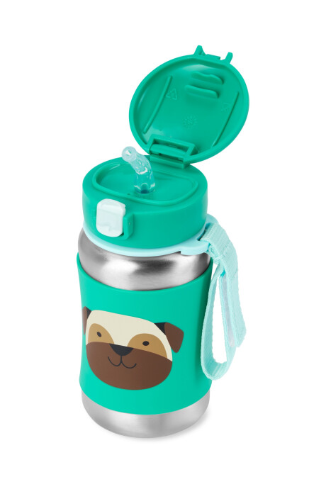 Botella de acero inoxidable con sorbito, diseño pug Botella de acero inoxidable con sorbito, diseño pug