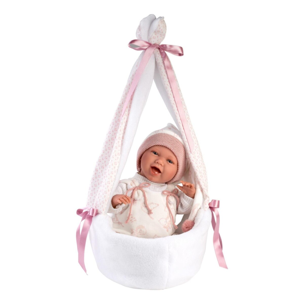 Muñeca Llorens Bebe Mimi Sonriente Recien Nacida Cigueña 