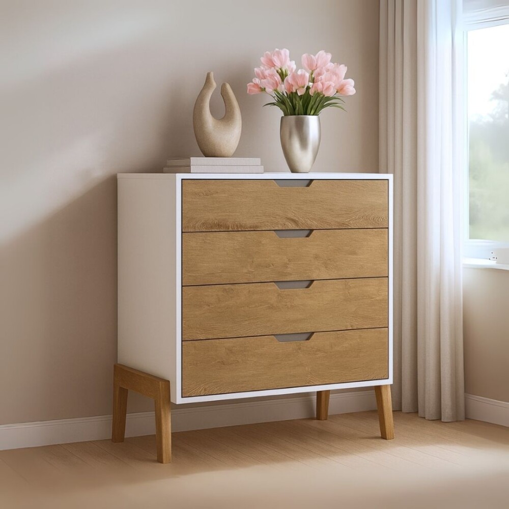 CÓMODA - 4 CAJONES LINEA WOOD BLANCO