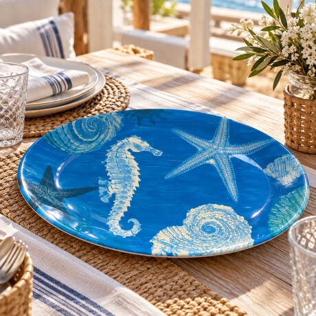 Fuente Ovalada de Melamina 50 x 35 cm Diseño Marino Azul Marino