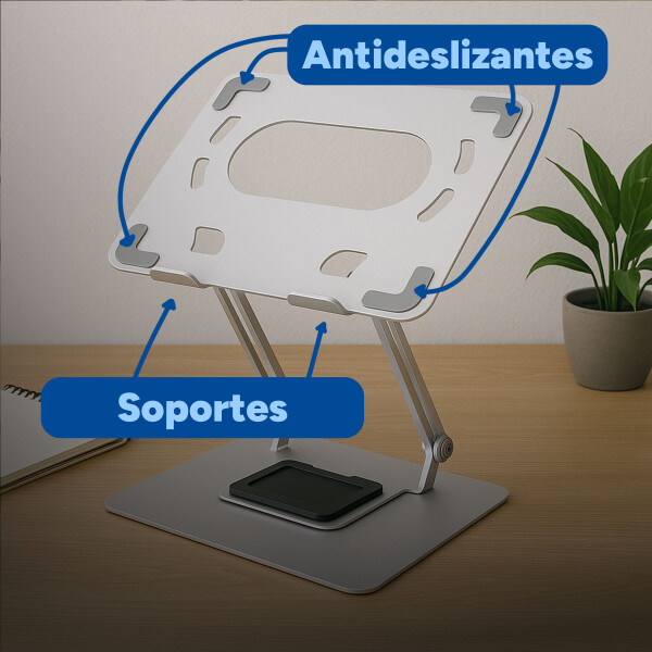Soporte Regulable Giratorio Notebook Acero 360° Base 26x21cm Color Gris