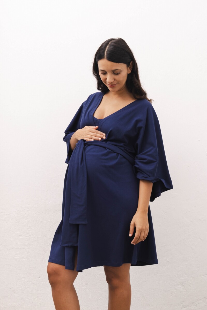 Pack Maternal Aurora – Camisón de Algodón + Bata | Hecho en Uruguay Azul Marino