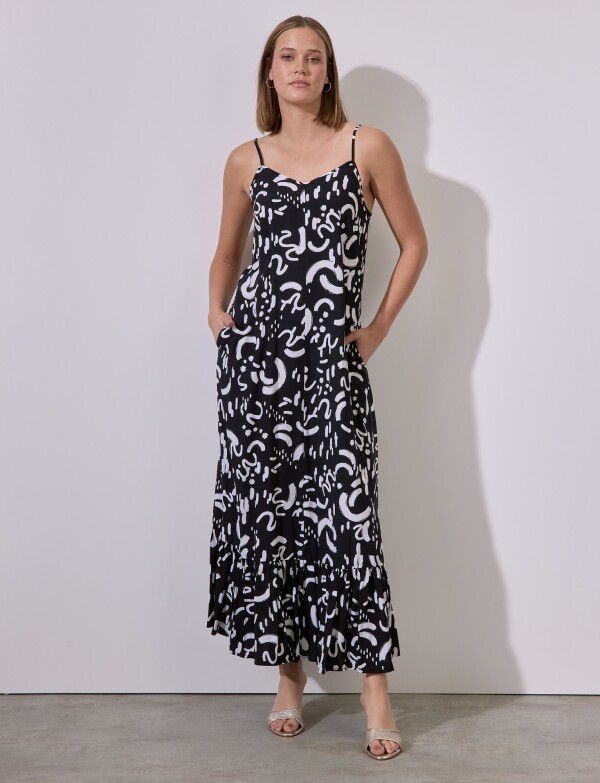 Vestido Maxi Print NEGRO/BLANCO