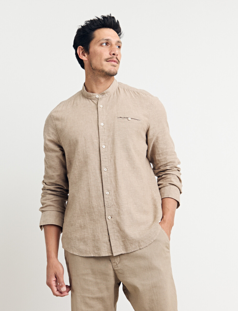 CAMISA HARRINGTON LABEL LINO - Camel 
