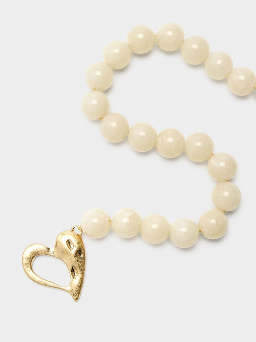 Collar Corto Con Cuentas Efecto Piedra beige
