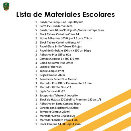 Lista de Materiales Escolares St Brendan's - 3º Escuela Niños Lista de Materiales Escolares St Brendan's - 3º Escuela Niños