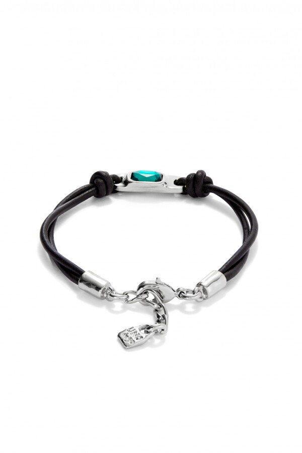 PULSERA DE CUERO BAÑADA EN PLATA DE LEY CON CRISTAL VERDE Pulsera