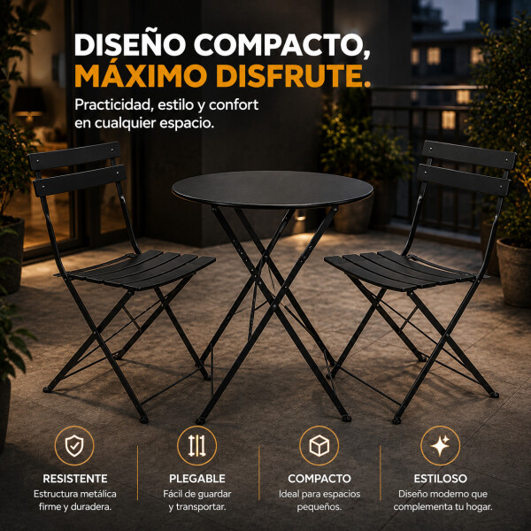 Set Juego Jardín Combohome Balcón Bistro Plegable 3 Piezas Negro 1