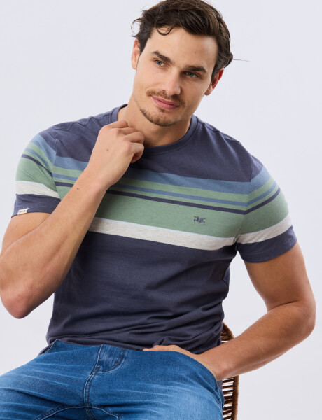 REMERA RAYADA DE ALGODÓN Azul