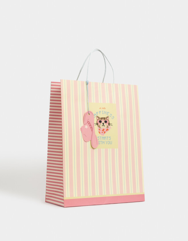 Accesorios Regalos Animalito Bolsa De Regalo Grande Estampada "happines" - Combinacion Multicolor