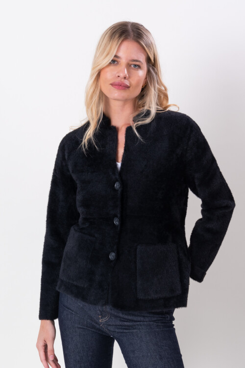 Saco tejido cuello Mao Negro