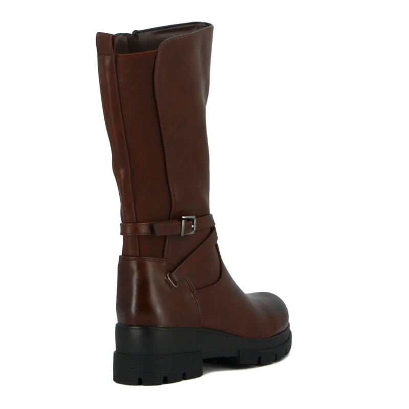 Darkness Bota De Dama Caña Media C/ Dos Tiras Cruzadas Y Hebilla - Marron Os Marron Oscuro
