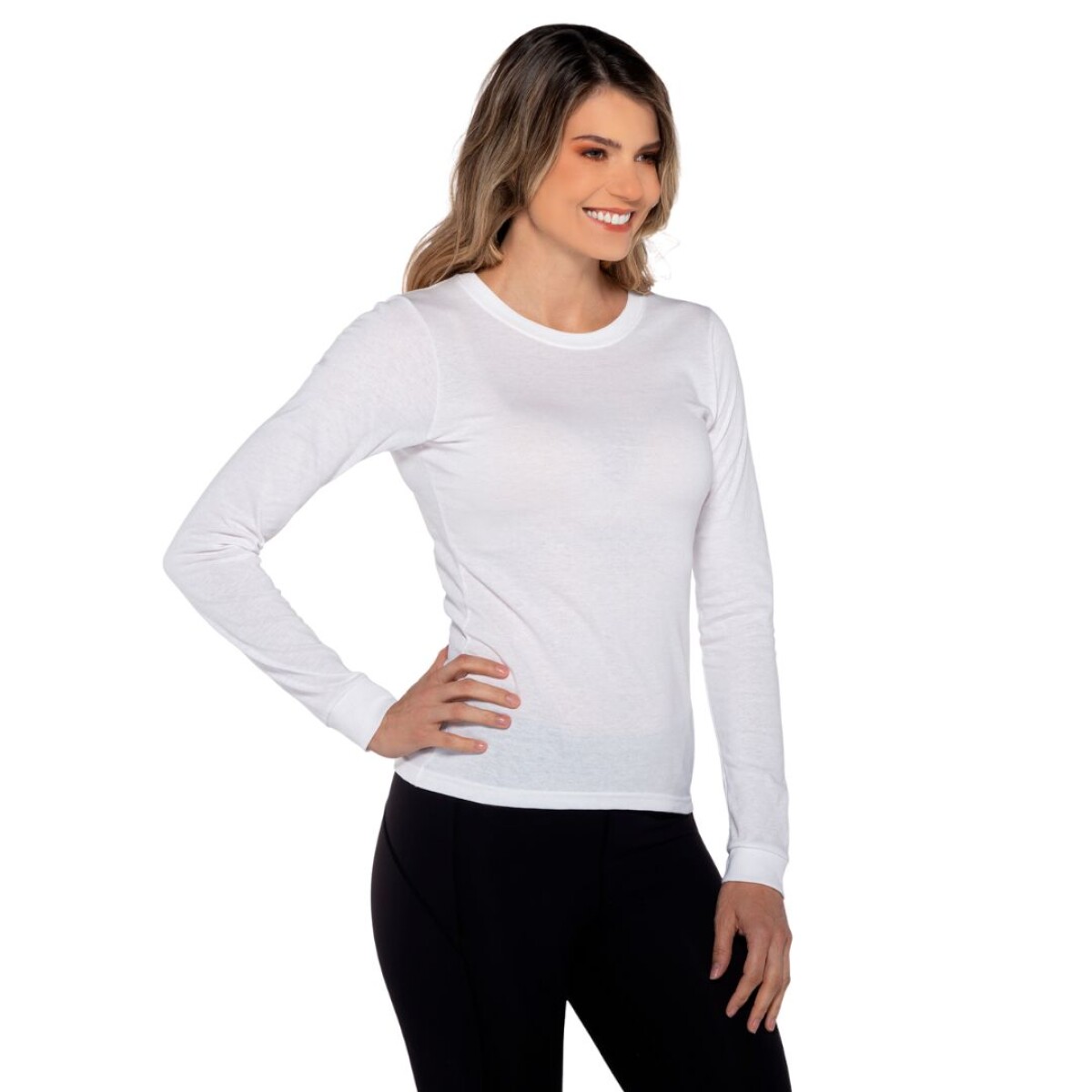 Camiseta a la base manga larga dama - Blanco 