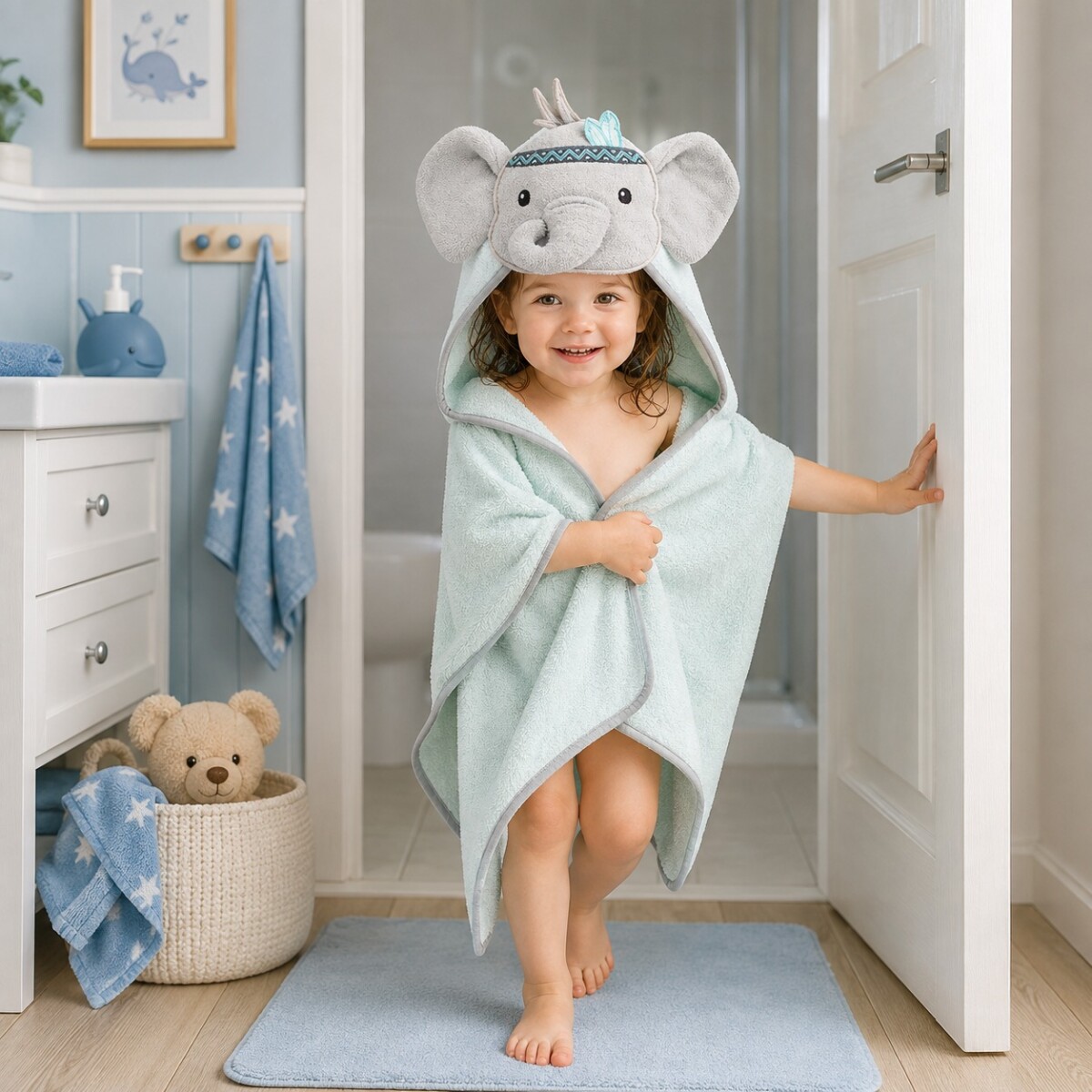 Toalla Infantil con Capucha 76x76cm - Elefante Verde 