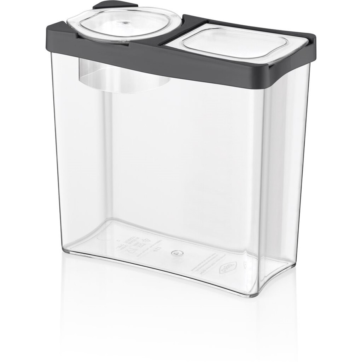 CONTENEDOR "CALISTA" 3LT PARA ALIMENTOS SECOS TAPA VERTEDORA - SURTIDO EN 3 COLORES CELETE, GRIS , ROSA 9.5x21x21cms 
