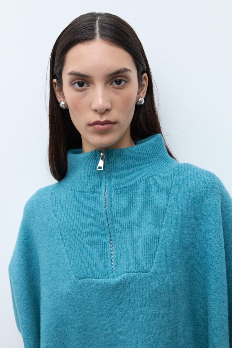 Sweater oversized con cierre verde petroleo